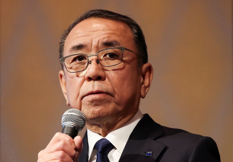 Asahi Group Holdings President and Group CEO Atsushi Katsuki speaks during a press conference on the results of the investigation into the crippling cyberattack, which forced a widespread suspension of operations for the beverage maker, in Tokyo, Japan, November 27, 2025.  REUTERS/Issei Kato