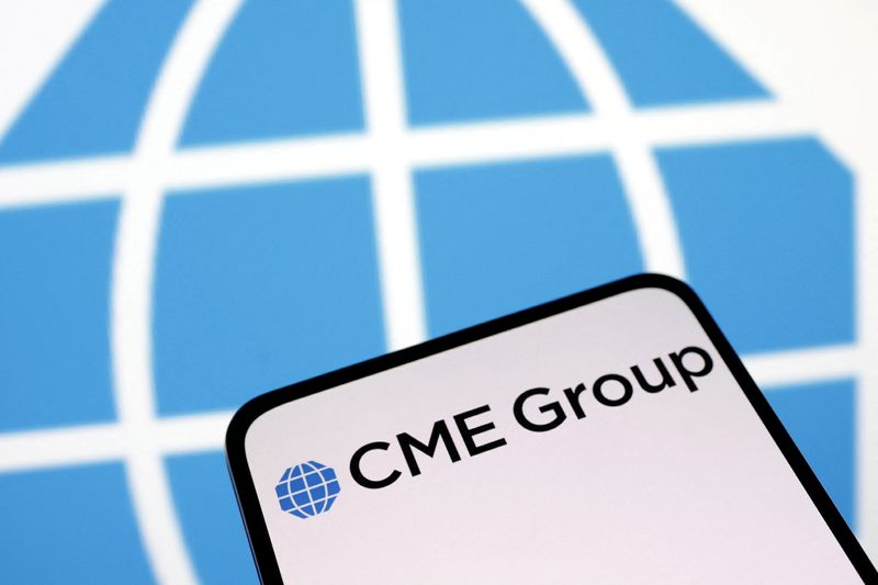 CME Group Inc logo is seen displayed in this illustration taken April 10, 2023. REUTERS/Dado Ruvic/Illustration