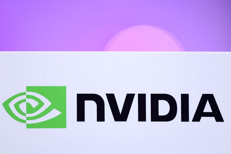 The logo of Nvidia is seen during the Adopt AI International Summit at the Grand Palais in Paris, France, November 26, 2025. REUTERS/Abdul Saboor
