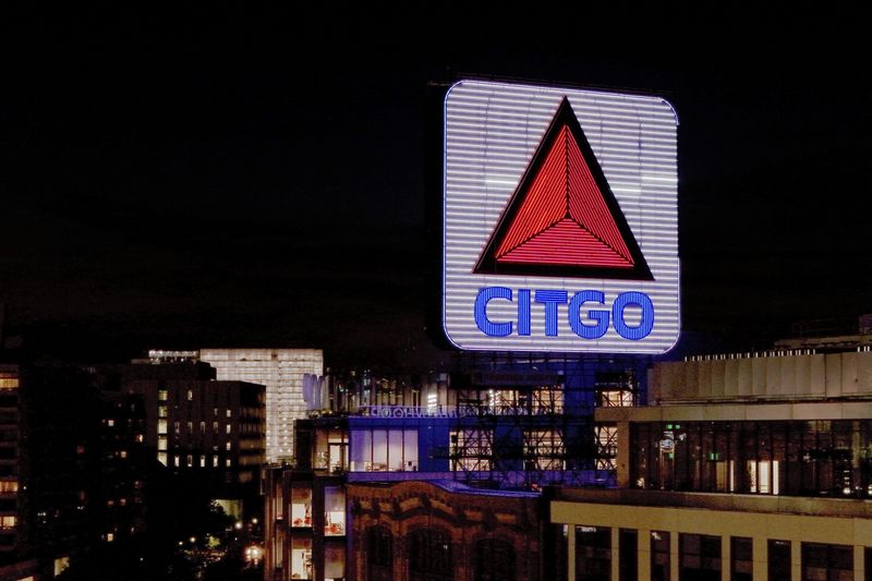 FILE PHOTO: A drone view shows the Citgo Sign illuminated over Kenmore Square in Boston, Massachusetts, U.S., September 22, 2025.   REUTERS/Brian Snyder/File Photo
