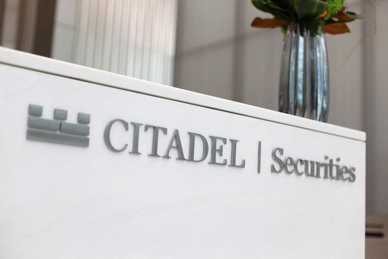 The Citadel Securities logo is seen at their offices in Manhattan, New York City, U.S., October 31, 2022.  REUTERS/Andrew Kelly