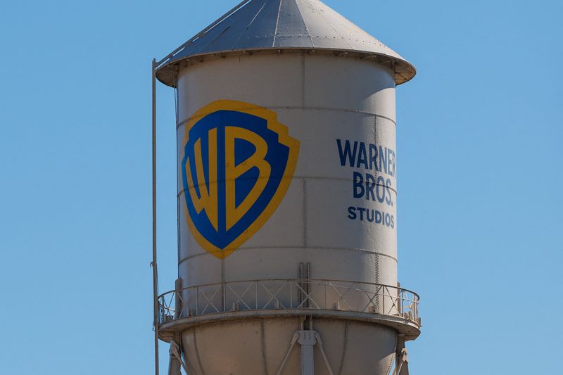 The Warner Bros. studio water tower stands on the company's lot in Burbank, California, U.S., December 8,  2025. REUTERS/Mike Blake