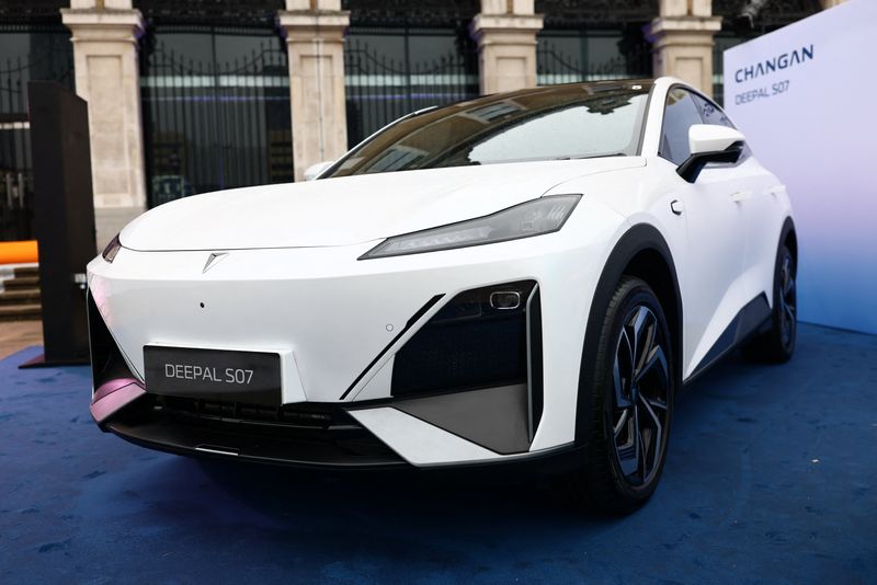 The Changan Deepal S07 electric car is on display in London, Britain, December 4, 2025. REUTERS/Jack Taylor