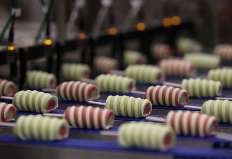 Twister ice creams line in the production chain at Unilever Wall's ice cream factory in Gloucester, Britain, November 21, 2025. REUTERS/Isabel Infantes