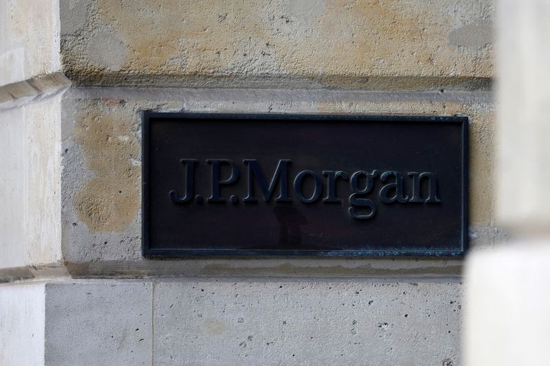 FILE PHOTO: A J.P. Morgan logo is seen outside the JPMorgan bank offices in Paris, France, January 27, 2023. REUTERS/Sarah Meyssonnier/File Photo