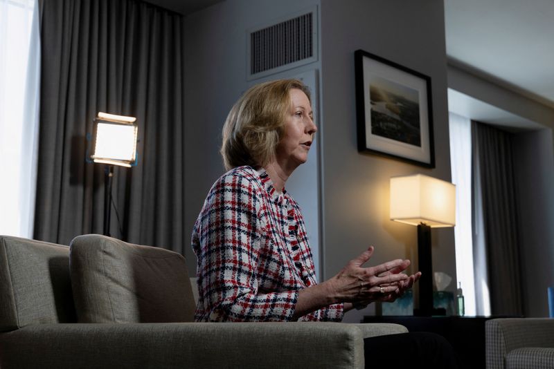 Woodside Energy CEO Meg O’Neill participates in a media interview during CERAWeek in Houston, Texas, U.S., March 10, 2025. REUTERS/Kaylee Greenlee