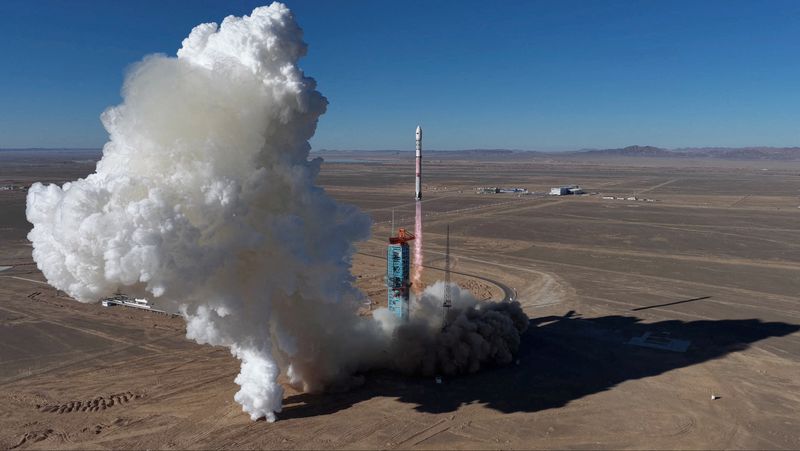 FILE PHOTO: Zhuque-3 rocket by China’s private rocket firm LandSpace, takes off from the Jiuquan Satellite Launch Center, China, December 3, 2025, in this screengrab taken from handout drone footage provided by LandSpace. LandSpace/Handout via REUTERS
