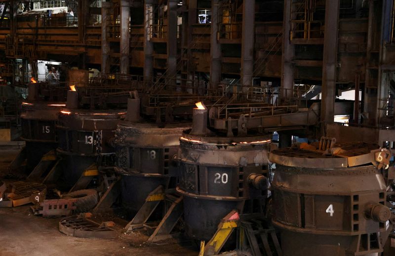 FILE PHOTO: A row of storage containers at the BlueScope steelworks, Port Kembla, Australia February 9, 2024. REUTERS/Lewis Jackson/File Photo