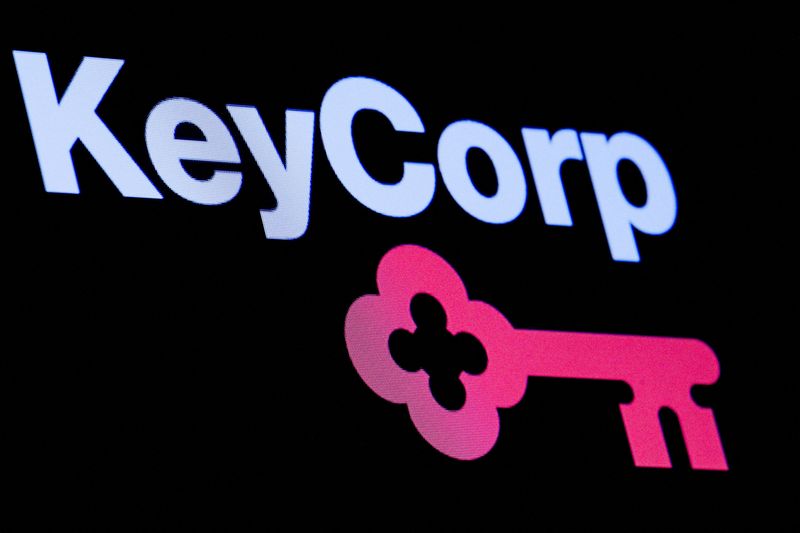 FILE PHOTO: The logo Key Corp. is displayed on a screen on the floor at the New York Stock Exchange (NYSE) in New York, U.S., January 13, 2020. REUTERS/Brendan McDermid/File Photo