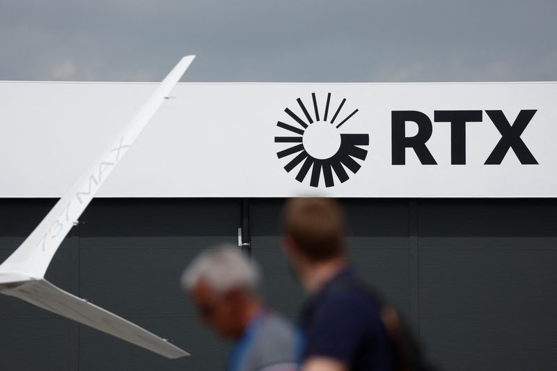 A Raytheon Technologies (RTX) logo is pictured during the 54th International Paris Airshow at Le Bourget Airport near Paris, France, June 19, 2023. REUTERS/Benoit Tessier