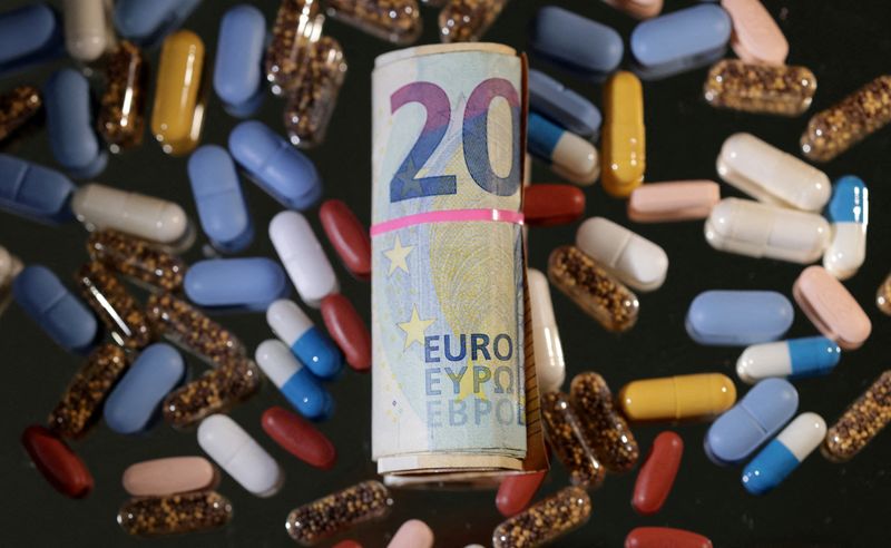 FILE PHOTO: Euro banknotes and medicines are seen in this illustration taken, June 27, 2024. REUTERS/Dado Ruvic/Illustration/File Photo
