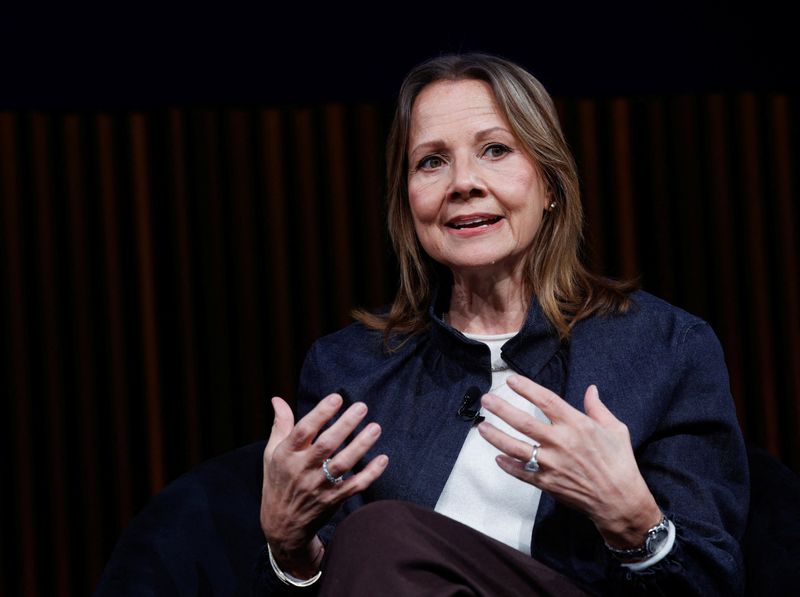 General Motors CEO Mary Barra chats with Reuters during a media event at the new GM Headquarters in Detroit, Michigan, U.S., January 12, 2026. REUTERS/Rebecca Cook