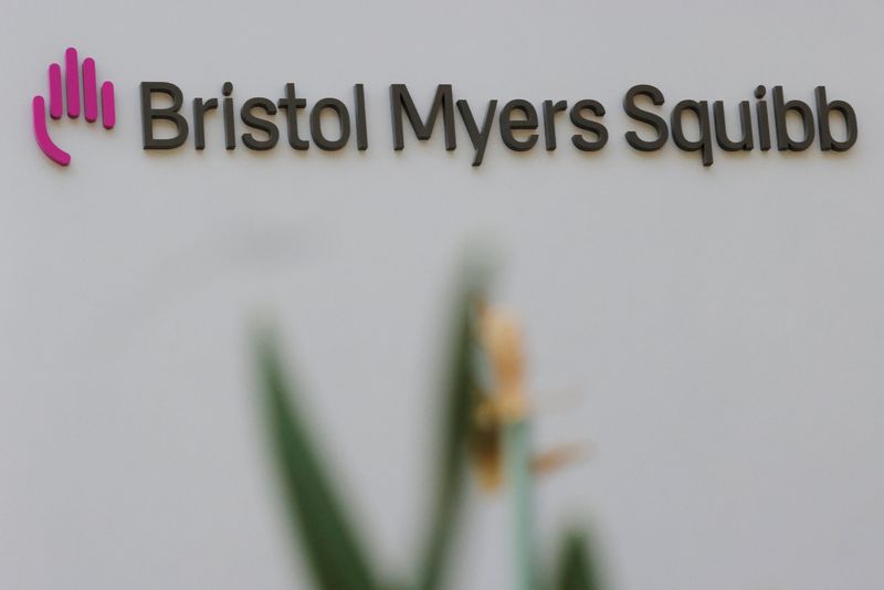 A sign stands outside a Bristol Myers Squibb facility in Cambridge, Massachusetts, U.S., May 20, 2021. REUTERS/Brian Snyder