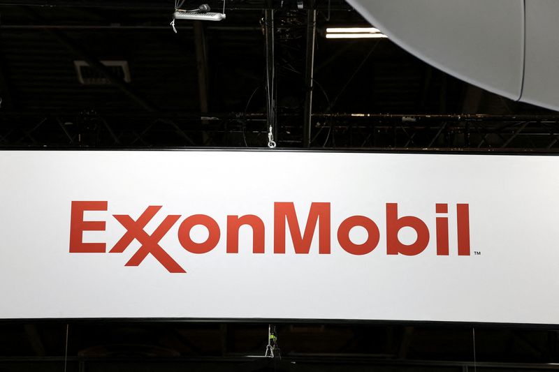 FILE PHOTO: Exxon Mobil signage is displayed at the JEC World Composites Show at the Villepinte Exhibition Center, near Paris, France, March 4, 2025. REUTERS/Benoit Tessier/File Photo