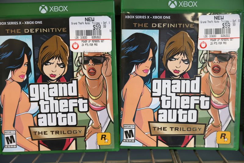 Grand Theft Auto The Trilogy by Take-Two Interactive Software Inc is seen for sale in a store in Manhattan, New York City, U.S., February 7, 2022. REUTERS/Andrew Kelly