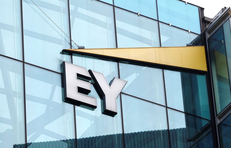 The EY company logo is seen at their headquarters in London, Britain, April 16 2023.  REUTERS/Peter Nicholls