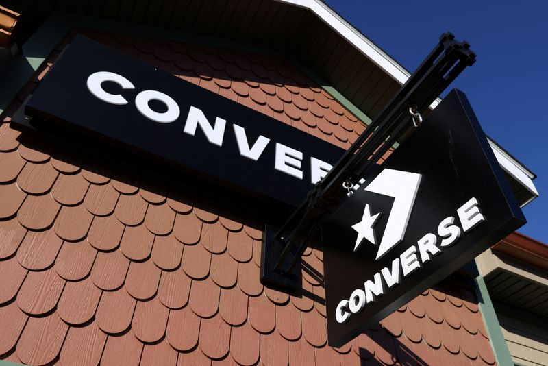 FILE PHOTO: Converse signage, owned by Nike, is seen at their store at the Woodbury Common Premium Outlets in Central Valley, New York, U.S., February 15, 2022. REUTERS/Andrew Kelly/File Photo
