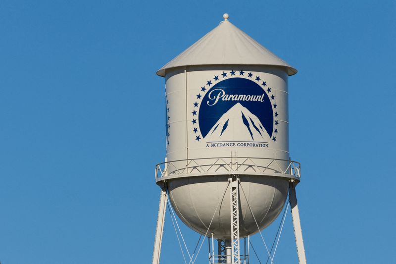 FILE PHOTO: The Paramount water tower is shown on the Paramount studio lot in Hollywood, Los Angeles, California, U.S., January 13, 2026. REUTERS/Mike Blake/File Photo