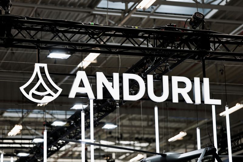 An Anduril Industries logo is seen at the 55th International Paris Airshow at Le Bourget Airport near Paris, France, June 17, 2025. REUTERS/Benoit Tessier