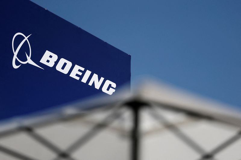 The logo of Boeing is seen at the 55th International Paris Airshow at Le Bourget Airport near Paris, France, June 20, 2025. REUTERS/Benoit Tessier/Pool