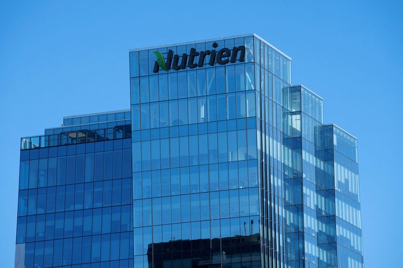 FILE PHOTO: The head office of Nutrien, a leading global provider of crop inputs and services in downtown Saskatoon, Saskatchewan, Canada April 20, 2025.  REUTERS/Todd Korol/File Photo