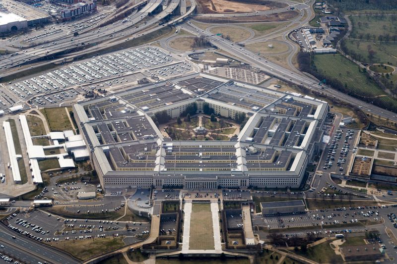 FILE PHOTO: The Pentagon is seen from the air in Washington, U.S., March 3, 2022. REUTERS/Joshua Roberts/File Photo