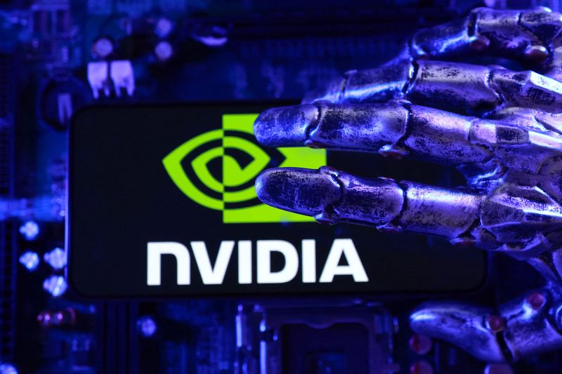 Nvidia logo, computer chips and a 3D-printed representation of a robot hand are seen in this illustration taken August 27, 2025. REUTERS/Dado Ruvic/Illustration