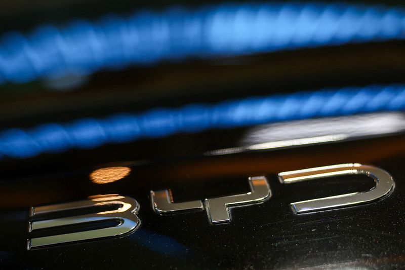 Chinese auto manufacturer BYD's logo is seen on its electric vehicle BYD Sealion 7 during Indonesia International Motor Show 2026, in Jakarta, Indonesia, February 9, 2026. REUTERS/Willy Kurniawan