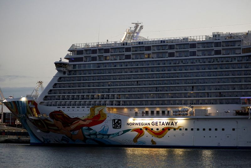 FILE PHOTO: The Norwegian Getaway cruise ship is seen docked at Miami port in Miami, Florida, U.S. January 5, 2022. REUTERS/Marco Bello/File Photo