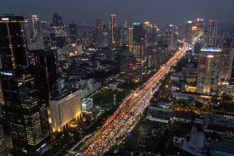 A drone view shows traffic during evening rush hours at the business district in Jakarta, Indonesia, February 3, 2026. REUTERS/Willy Kurniawan