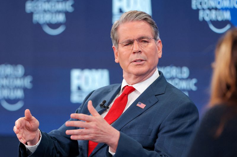 FILE PHOTO: U.S. Treasury Secretary Scott Bessent attends the 56th annual World Economic Forum (WEF) meeting in Davos, Switzerland, January 20, 2026. REUTERS/Denis Balibouse/File Photo