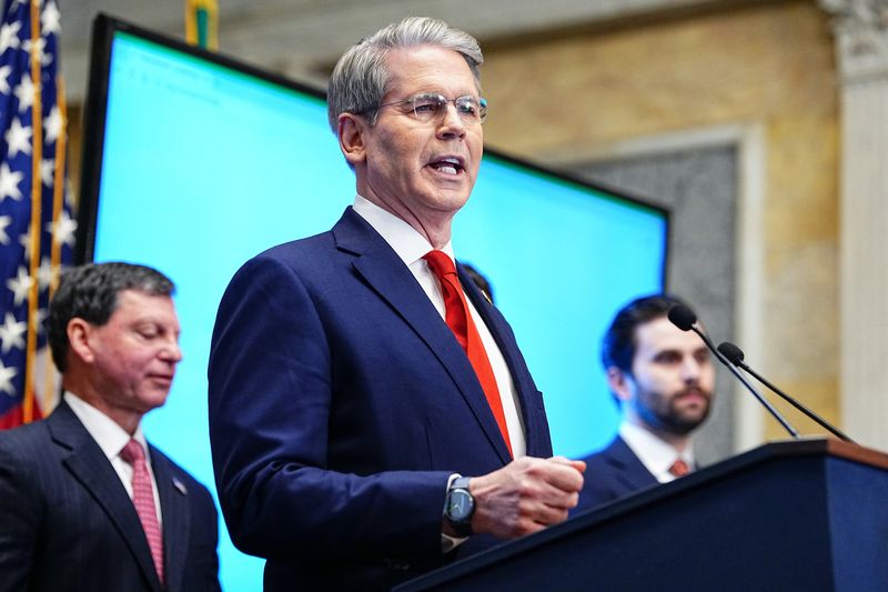 U.S. Treasury Secretary Scott Bessent speaks during a press conference to unveil the official Trump Accounts website, at the Treasury Department in Washington, D.C., U.S., December 17, 2025. REUTERS/Aaron Schwartz