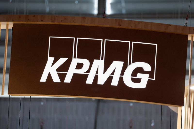A logo of KPMG is seen at its exhibition space, at the Viva Technology conference dedicated to innovation and startups at Porte de Versailles exhibition center in Paris, France June 15, 2022. REUTERS/Benoit Tessier