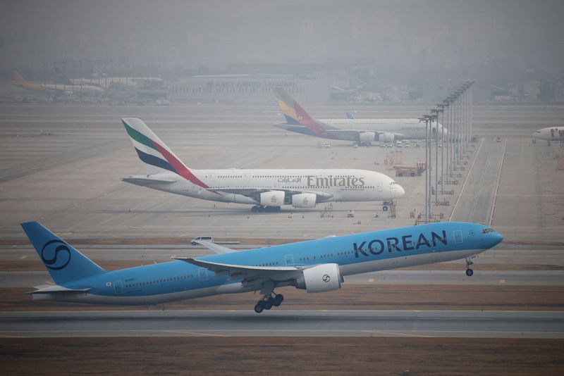 An Emirates Airbus A380 aircraft that has remained parked at the airport after the flight was cancelled, amid the U.S.-Israel conflict with Iran, at Incheon International Airport in Incheon, South Korea, March 5, 2026.   REUTERS/Kim Hong-Ji