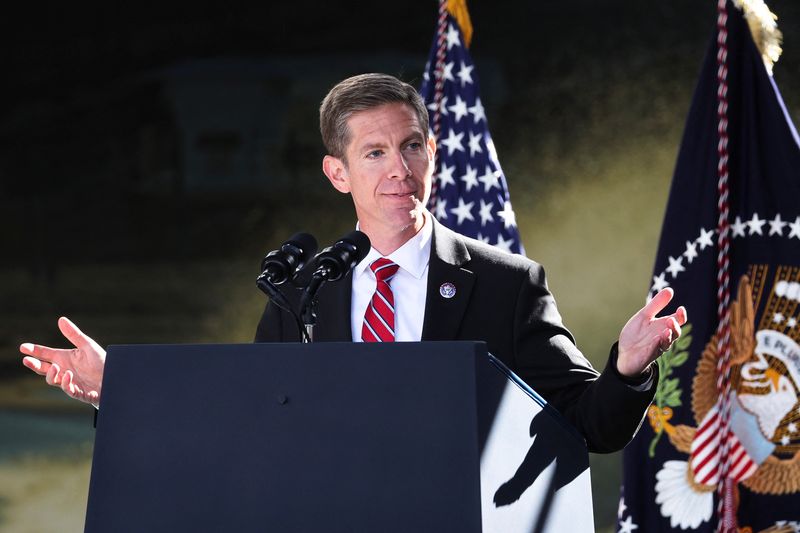 FILE PHOTO: U.S. Rep. Mike Levin (D-CA) speaks during a visit to Viasat Inc., in Carlsbad, California, U.S., November 4, 2022. REUTERS/Mike Blake/ File Photo