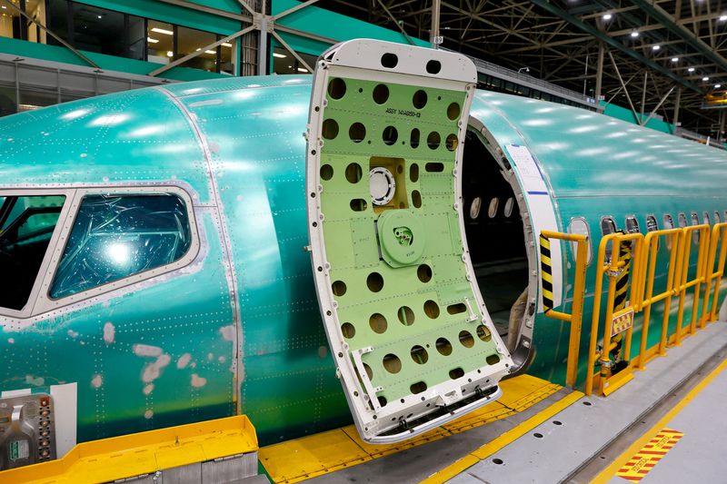FILE PHOTO: A Boeing 737 MAX aircraft is assembled at the company's plant in Renton, Washington, U.S. June 25, 2024. Jennifer Buchanan/Pool via REUTERS/File Photo