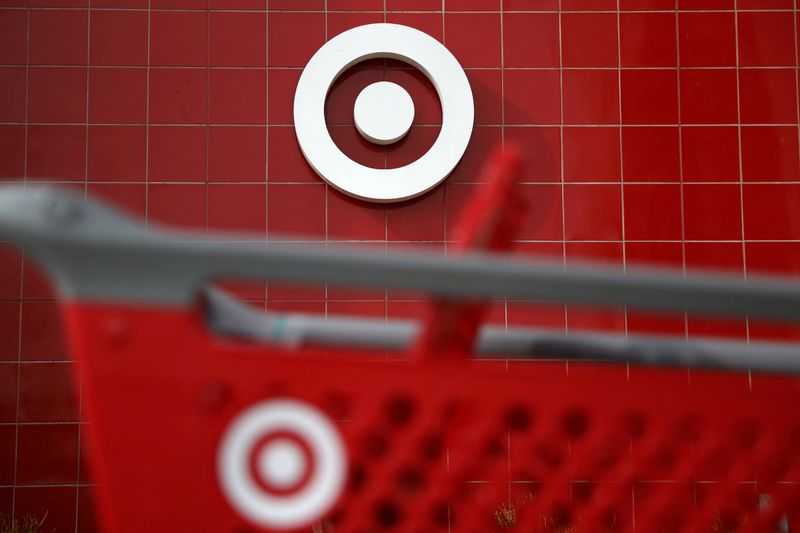 FILE PHOTO: A Target shopping cart is seen in front of a store logo in Azusa, California U.S. November 16, 2017. REUTERS/Lucy Nicholson/File Photo