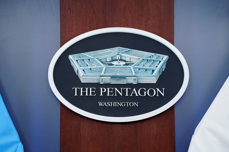 The Pentagon logo in the briefing room, at the Pentagon in Washington, D.C., U.S., March 2, 2026. REUTERS/Elizabeth Frantz