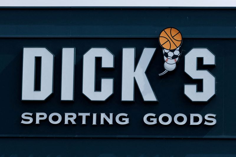 FILE PHOTO: A Dick's Sporting Goods logo is shown on a store in Oceanside, California, U.S., May 15, 2025. REUTERS/Mike Blake/File Photo