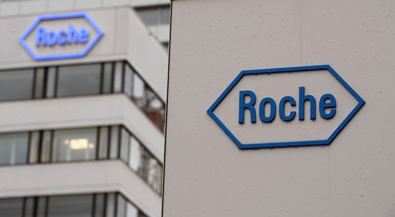 The logo of Swiss drugmaker Roche is seen at its headquarters in Basel, Switzerland February 1, 2018. REUTERS/Arnd Wiegmann