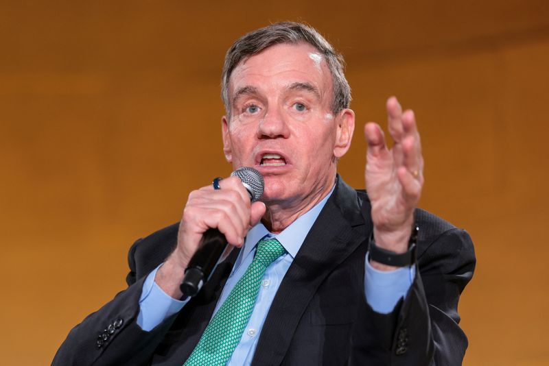 U.S. Senator Mark Warner (D-VA) speaks during the 2026 Infrastructure Summit of government officials, corporate executives, and labor leaders, in Washington, D.C., U.S., March 11, 2026. REUTERS/Kylie Cooper/File Photo