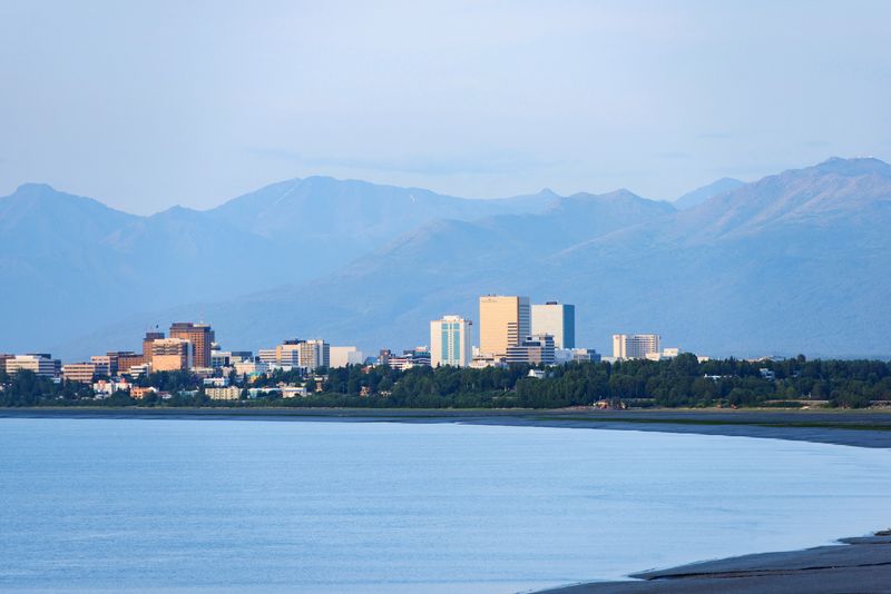 FILE PHOTO: Downtown Anchorage sits on a coastal plane between Cook Inlet and the Chugach Mountains, in Alaska, June 24, 2015. REUTERS/Mark Meyer/File Photo