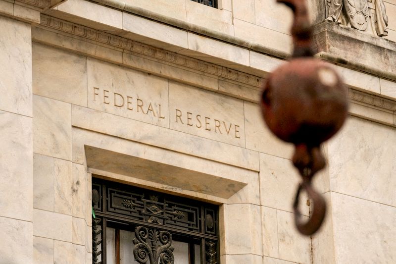 FILE PHOTO: View of the facade as construction continues on the Federal Reserve Board building in Washington, D.C., U.S., September 17, 2025. REUTERS/Ken Cedeno/File Photo