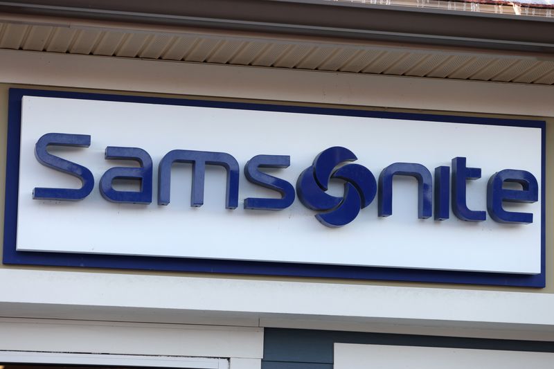 FILE PHOTO: Samsonite signage is seen at their store at the Woodbury Common Premium Outlets in Central Valley, New York, U.S., February 15, 2022. REUTERS/Andrew Kelly/File Photo