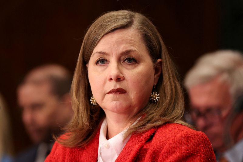 FILE PHOTO: U.S. Federal Reserve Board Vice Chair Michelle Bowman testifies during a Senate Banking, Housing, and Urban Affairs Committee hearing on Capitol Hill in Washington, D.C., U.S., February 26, 2026. REUTERS/Kylie Cooper/File Photo