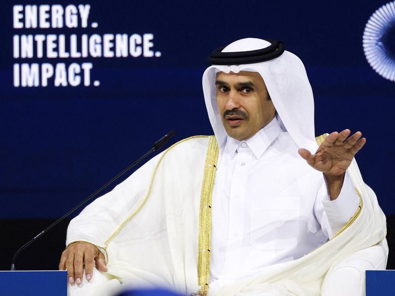 Qatari Energy Minister Saad bin Sherida Al Kaabi speaks during the opening ceremony of the annual energy industry event Abu Dhabi International Petroleum Exhibition and Conference (ADIPEC) in Abu Dhabi, United Arab Emirates, November 3, 2025. REUTERS/Amr Alfiky