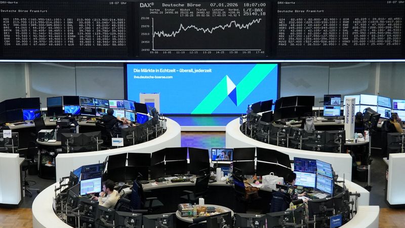German share price index DAX graph is pictured at the stock exchange in Frankfurt, Germany, January 7, 2026.   REUTERS/staff