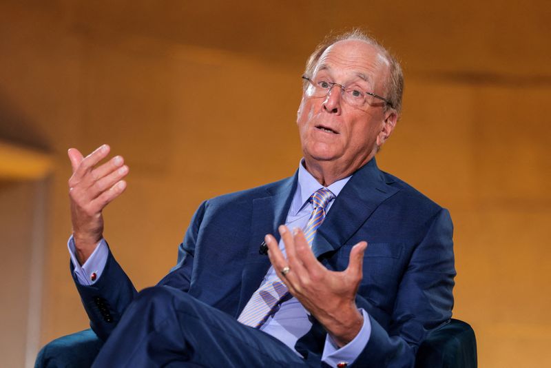 FILE PHOTO: Chairman and CEO of BlackRock Larry Fink speaks during the 2026 Infrastructure Summit of government officials, corporate executives, and labor leaders, in Washington, D.C., U.S., March 11, 2026. REUTERS/Kylie Cooper/File Photo