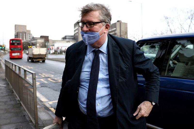 FILE PHOTO: Britain's Crispin Odey arrives at Hendon Magistrates' Court to face one charge of indecent assault in Hendon, London, Britain, February 18, 2021. REUTERS/Henry Nicholls/File Photo