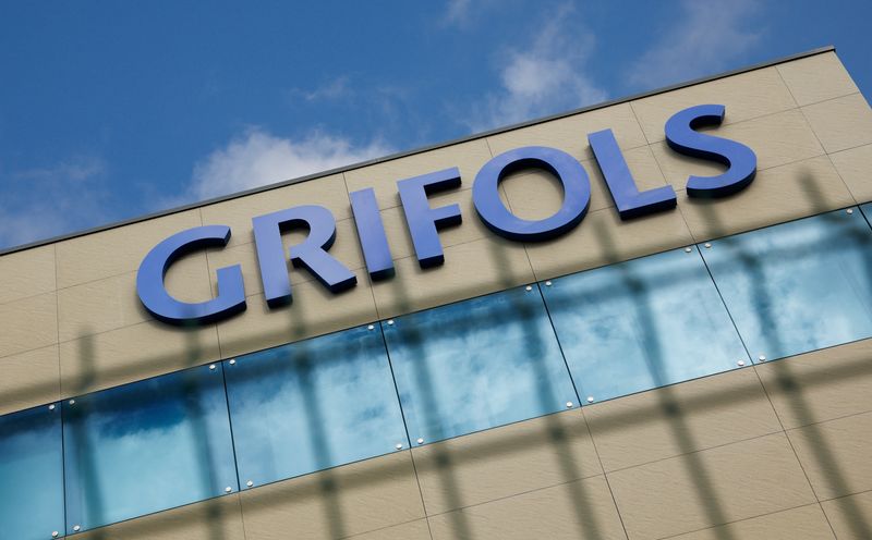The logo of the Spanish pharmaceuticals company Grifols is pictured on theirs facilities in Parets del Valles, north of Barcelona, Spain, January 9, 2024. REUTERS/Albert Gea
